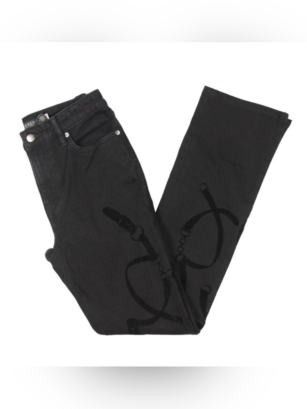 Ralph Lauren high rise Black Wide-Leg Jeans with Tonal Graphic new